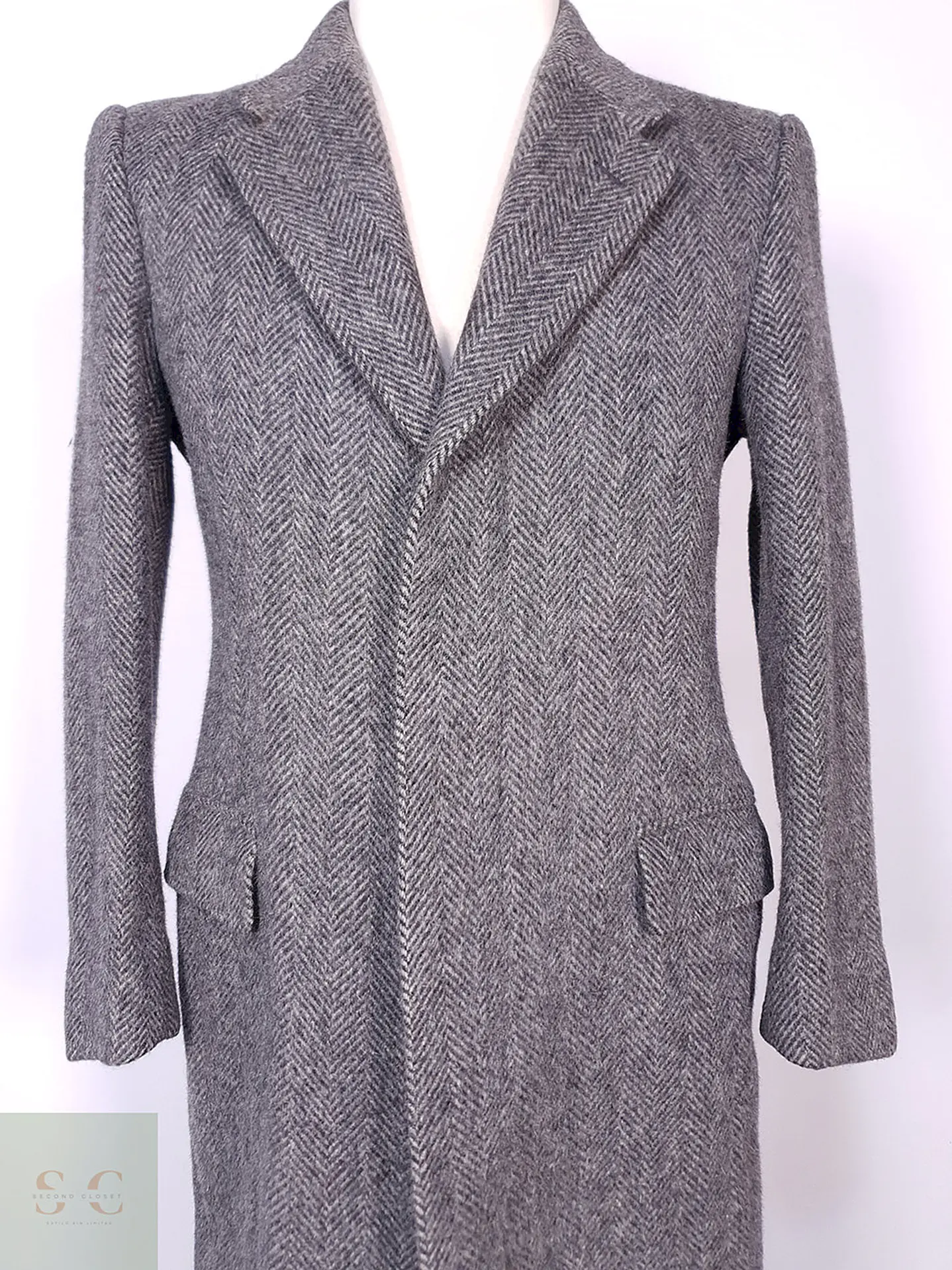 Abrigo Moessmer Vintage Plomo Lana Virgen Mohair Talla M 4
