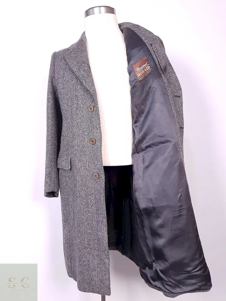 Abrigo Moessmer Vintage Plomo Lana Virgen Mohair Talla M 10