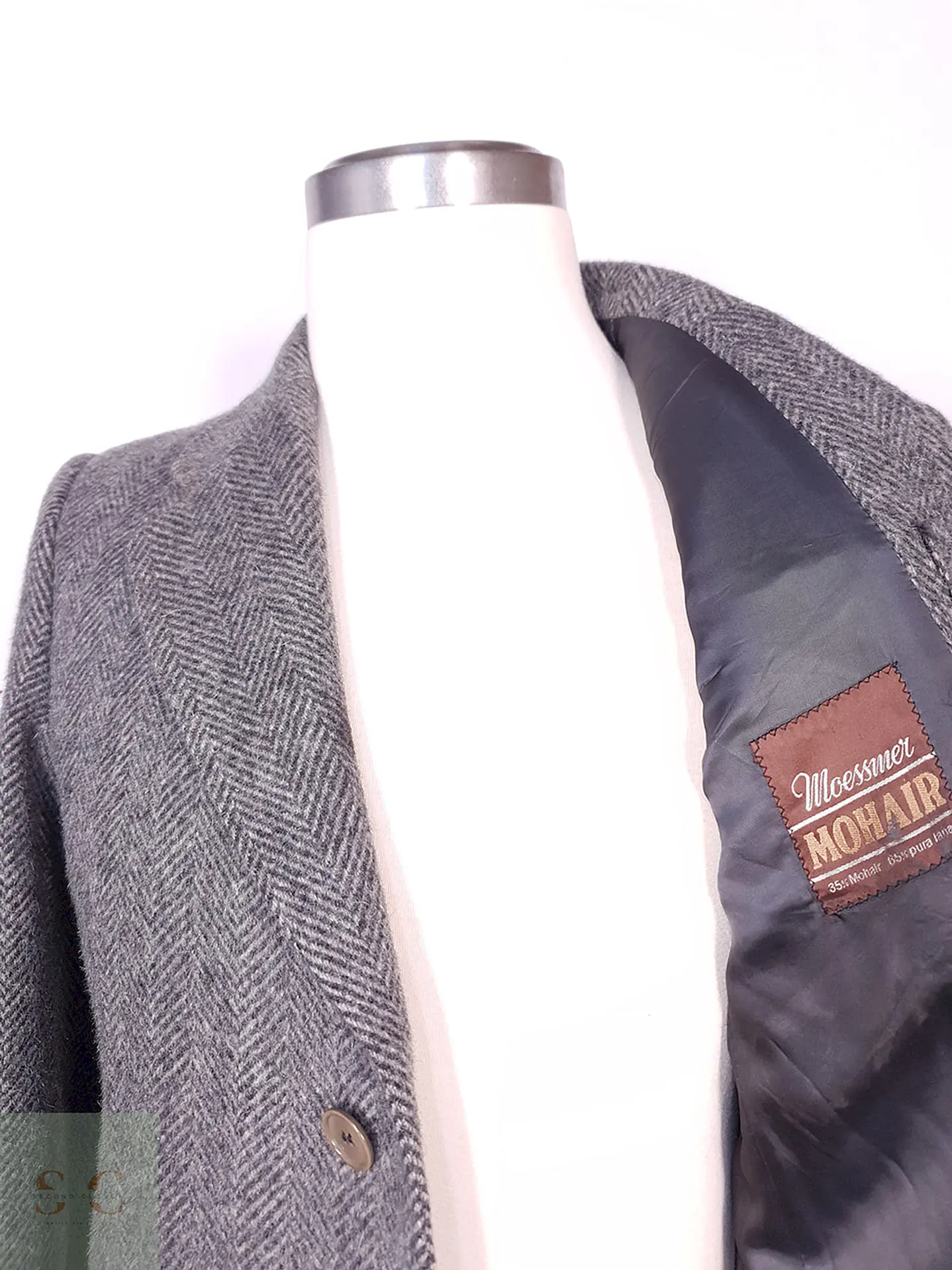 Abrigo Moessmer Vintage Plomo Lana Virgen Mohair Talla M 12
