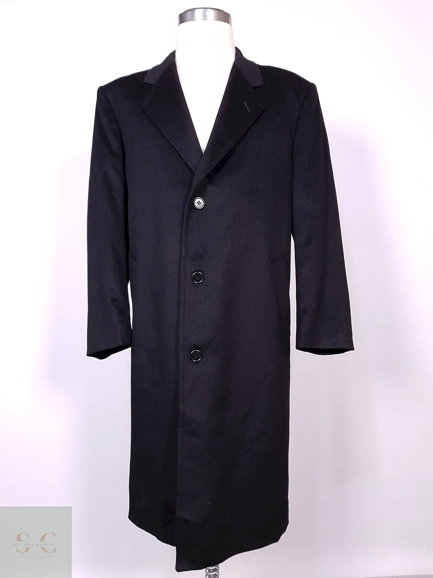Abrigo Hamilton And Hayes Largo Negro Italiano Lana Cashmere Talla XL 1