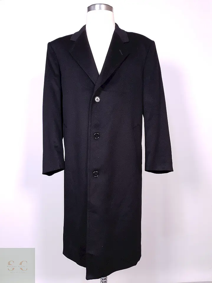 Abrigo Hamilton And Hayes Largo Negro Italiano Lana Cashmere Talla XL 1