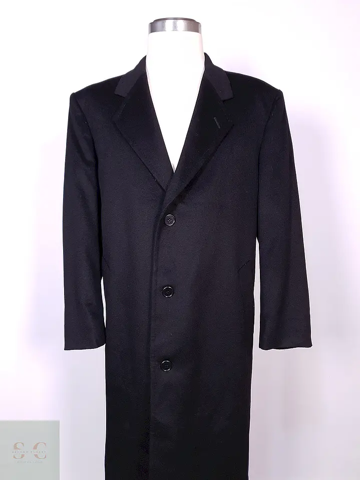 Abrigo Hamilton And Hayes Largo Negro Italiano Lana Cashmere Talla XL 2