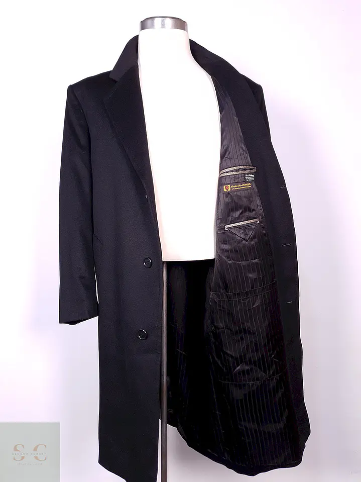 Abrigo Hamilton And Hayes Largo Negro Italiano Lana Cashmere Talla XL 9