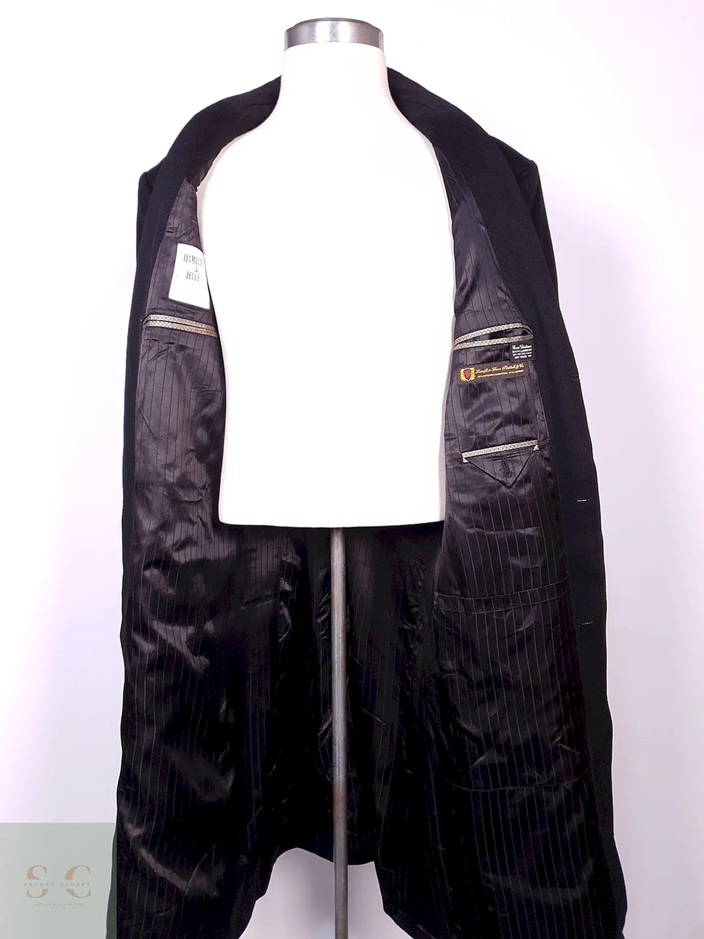 Abrigo Hamilton And Hayes Largo Negro Italiano Lana Cashmere Talla XL 12