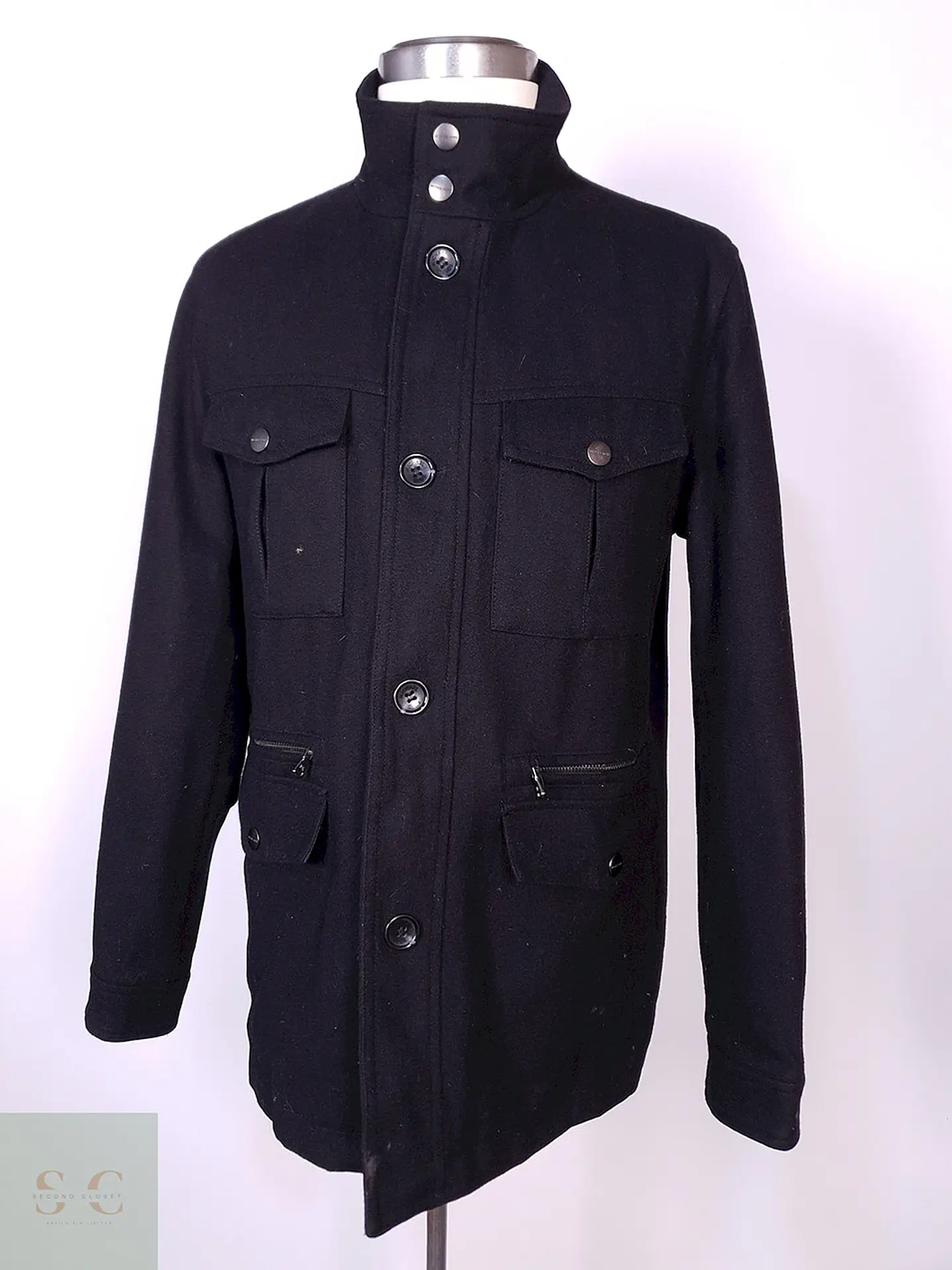 Abrigo Michael Kors Chaqueta Utilitaria Negra Lana Talla ML 2