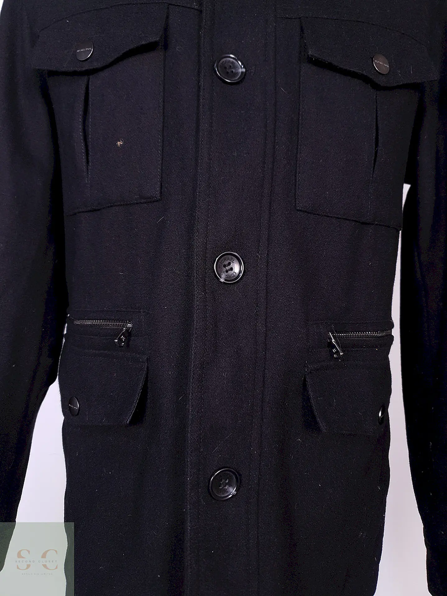 Abrigo Michael Kors Chaqueta Utilitaria Negra Lana Talla ML 4