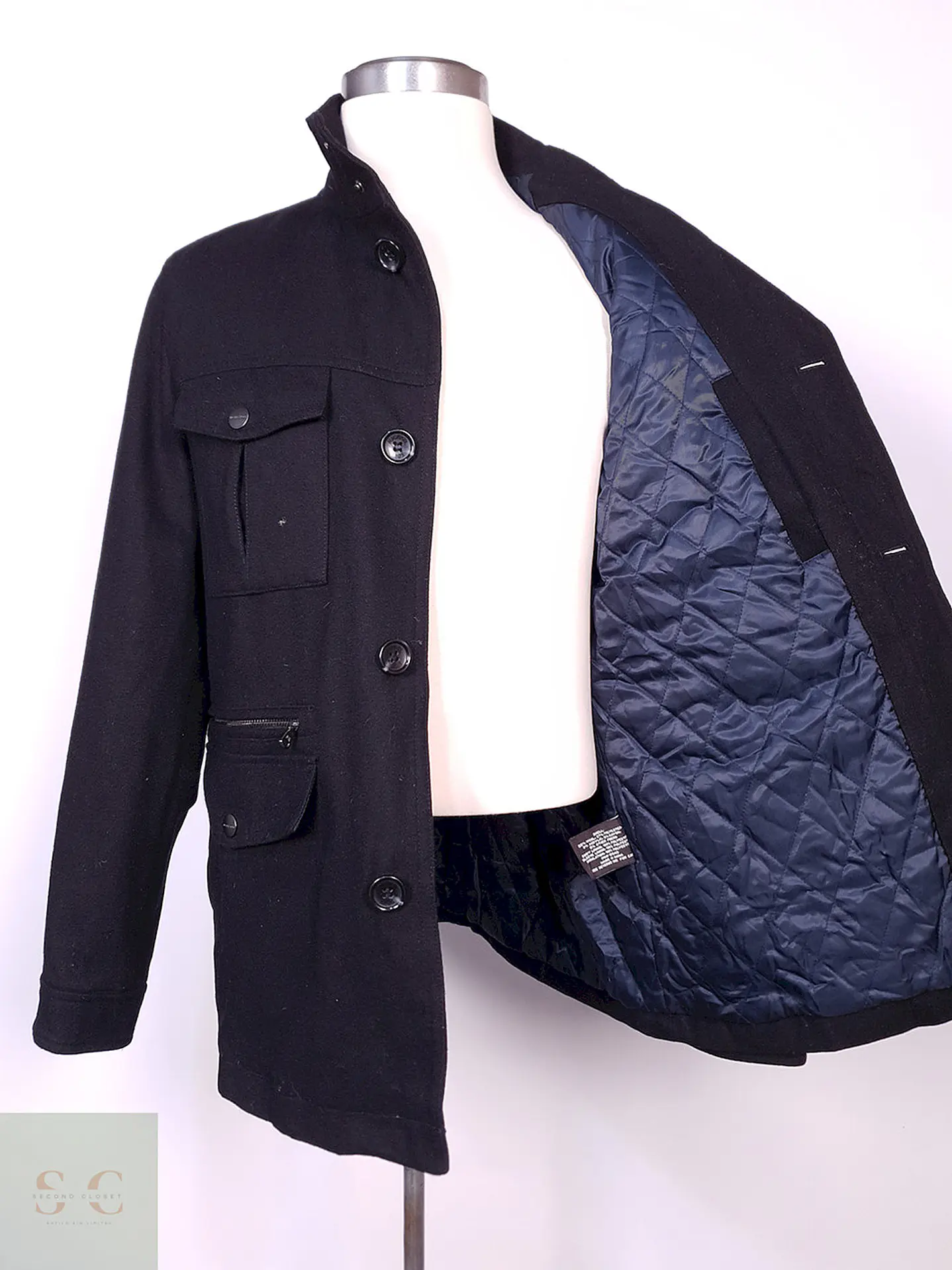 Abrigo Michael Kors Chaqueta Utilitaria Negra Lana Talla ML 9