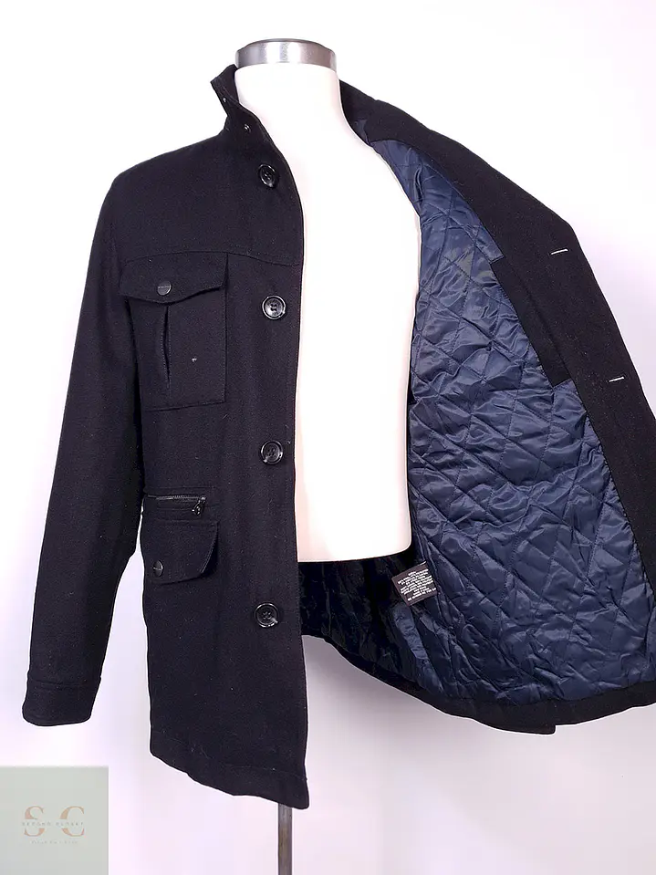 Abrigo Michael Kors Chaqueta Utilitaria Negra Lana Talla ML 9