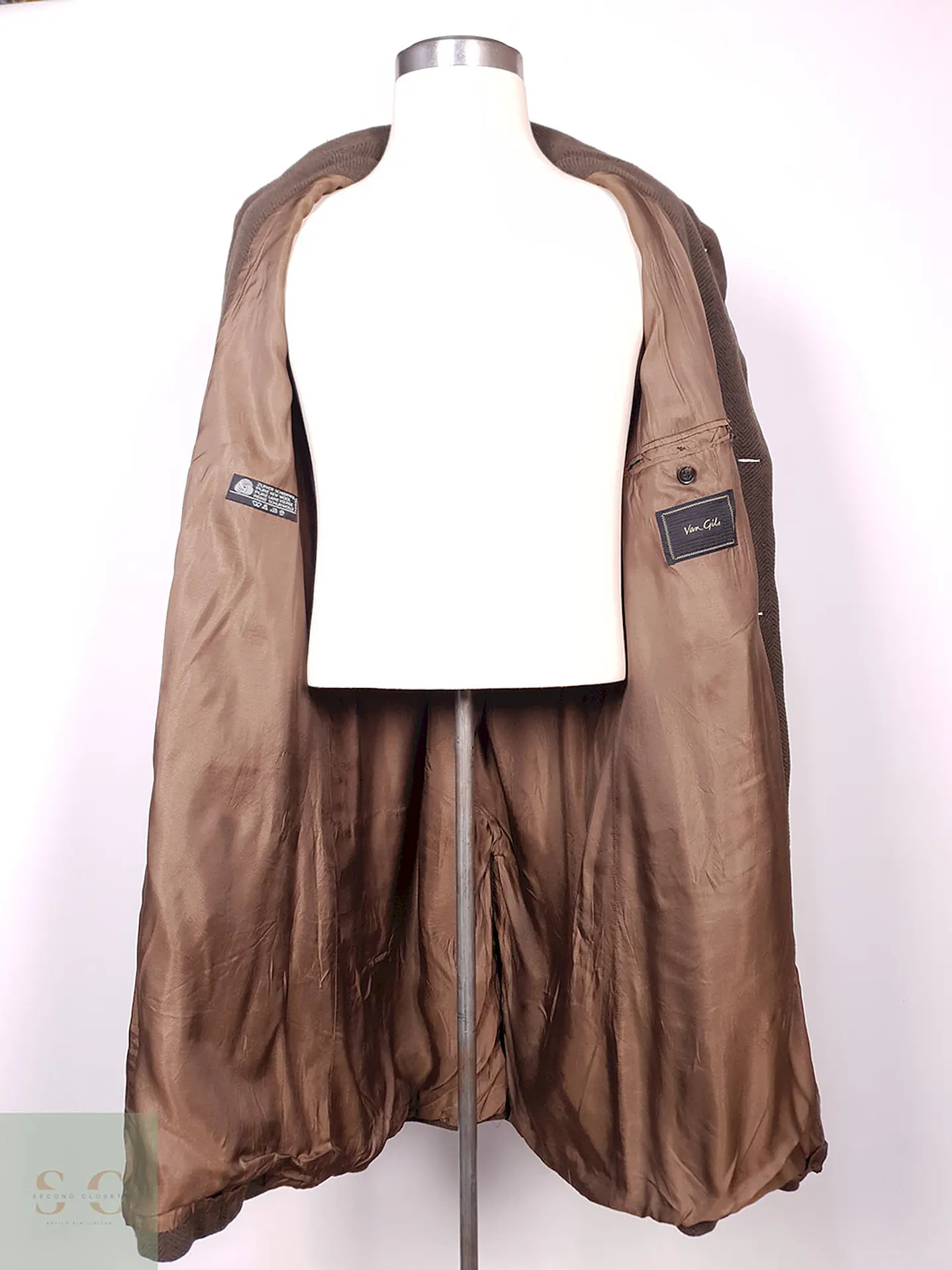 Abrigo Van Gils Largo Café 100% Lana Virgen Talla L 11