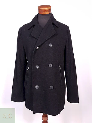 Abrigo Marinero Calvin Klein Negro 100% Lana Talla SM