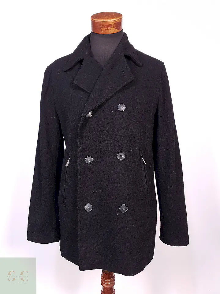Abrigo Marinero Calvin Klein Negro 100% Lana Talla SM 1
