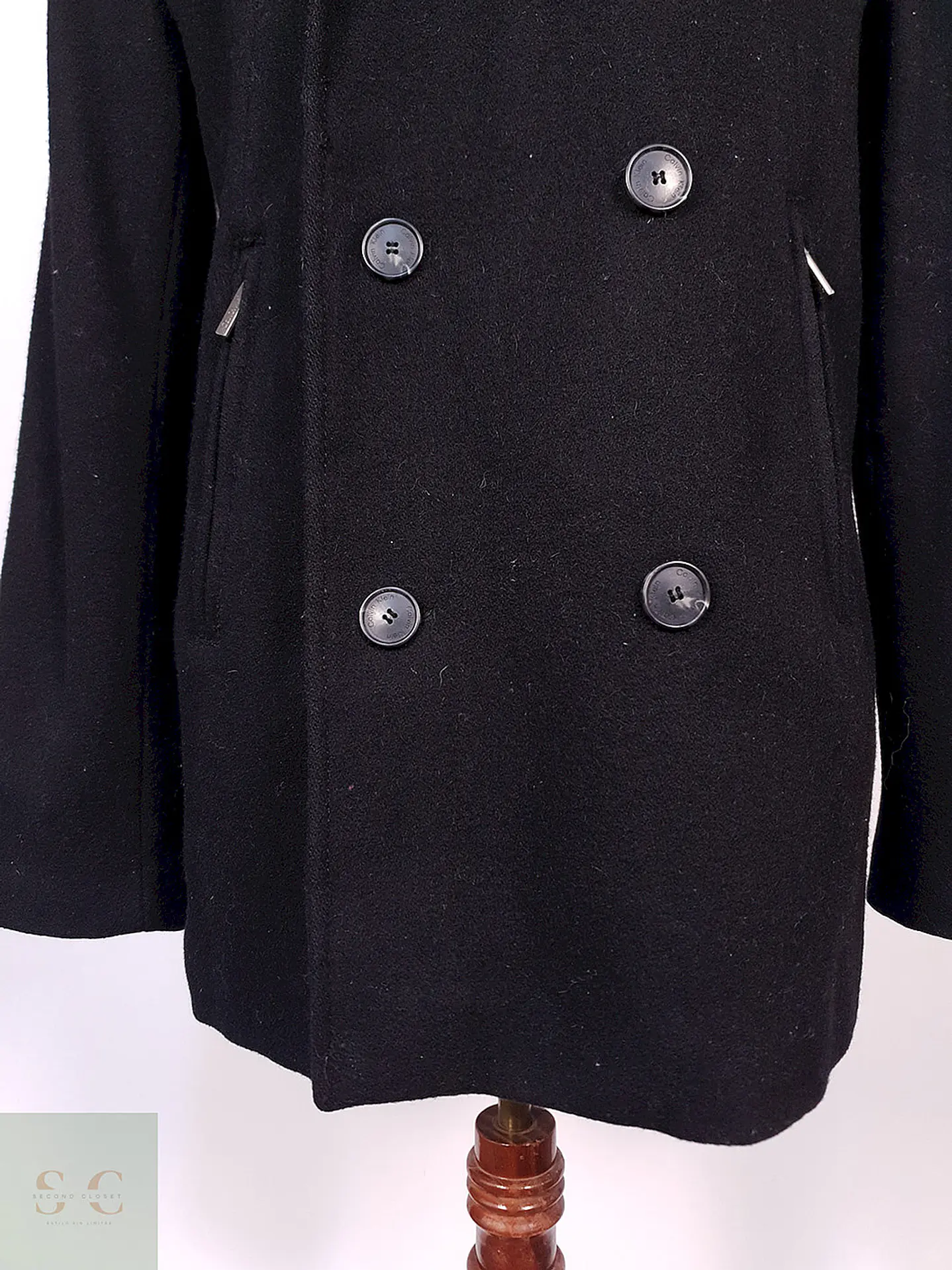 Abrigo Marinero Calvin Klein Negro 100% Lana Talla SM 4