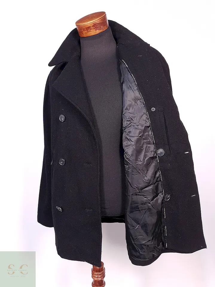 Abrigo Marinero Calvin Klein Negro 100% Lana Talla SM 9
