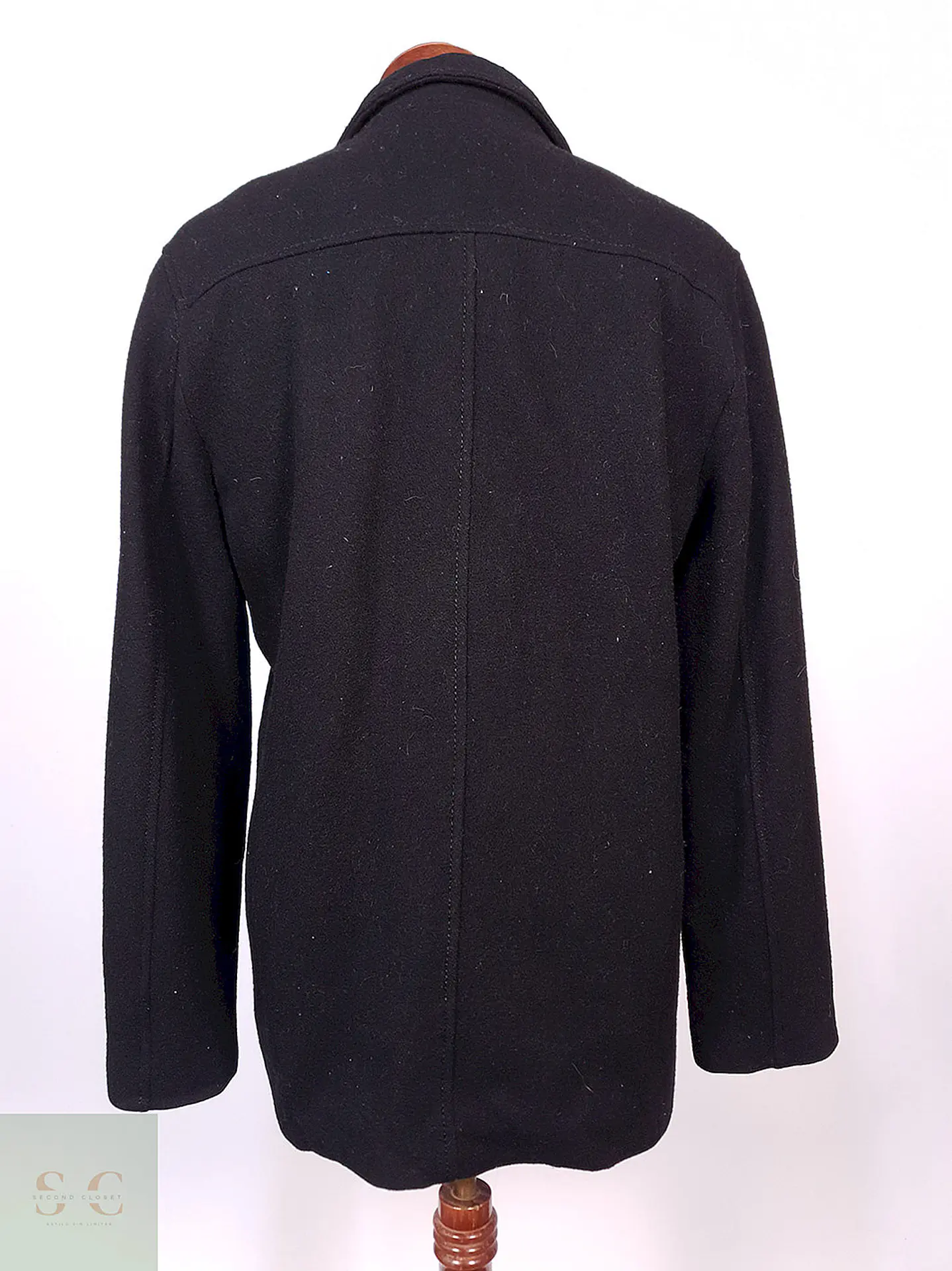 Abrigo Marinero Calvin Klein Negro 100% Lana Talla SM 12