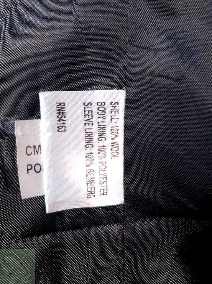 Abrigo Marinero Calvin Klein Negro 100% Lana Talla SM 14