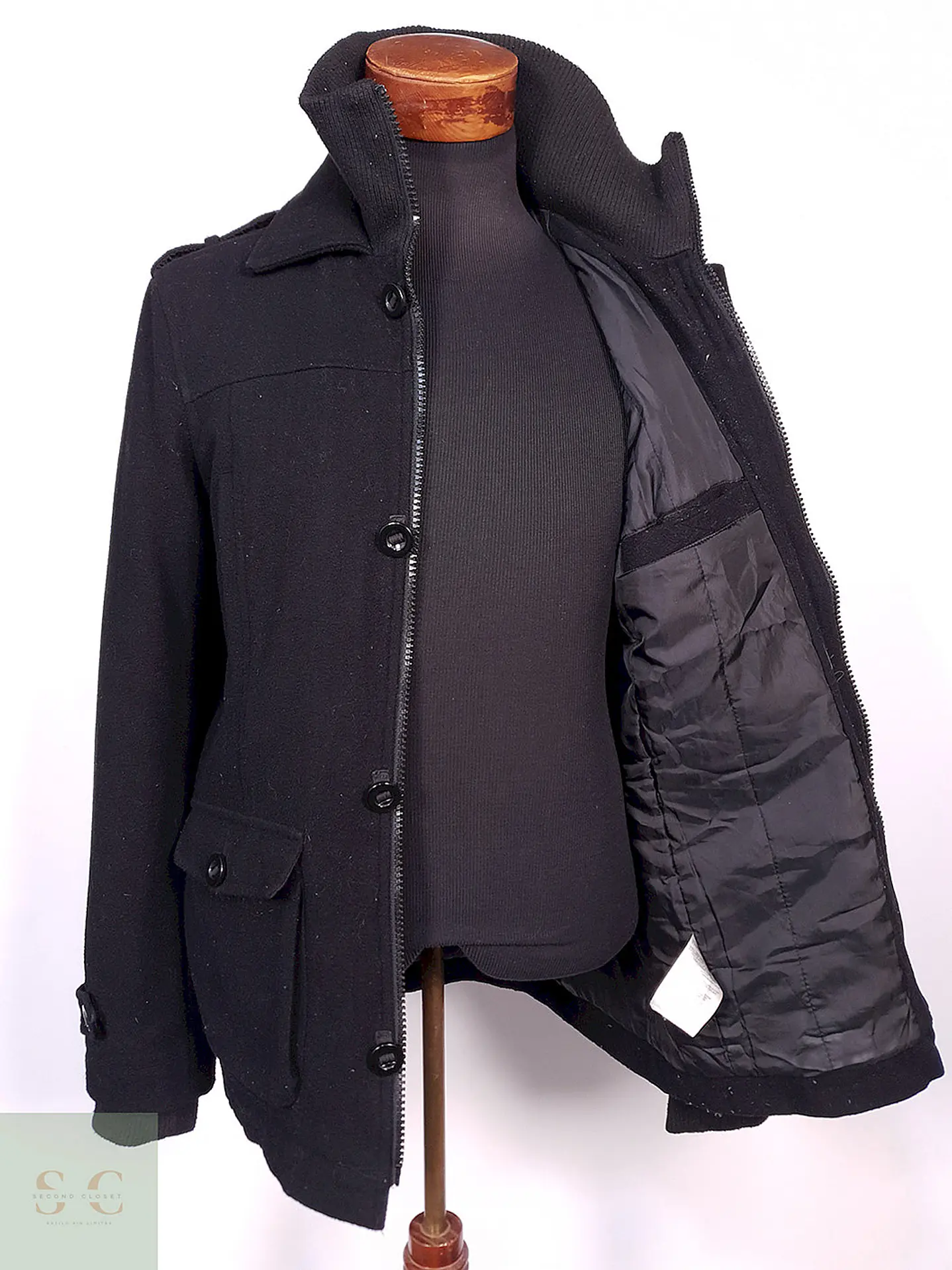 Abrigo Chaquetón Clockhouse Negro 60% Lana Talla M 8