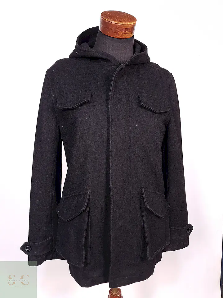 Abrigo Chaqueta Negra con Gorro 50% Lana Talla S 2