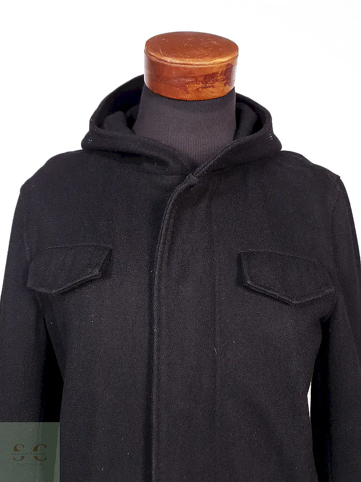 Abrigo Chaqueta Negra con Gorro 50% Lana Talla S 5