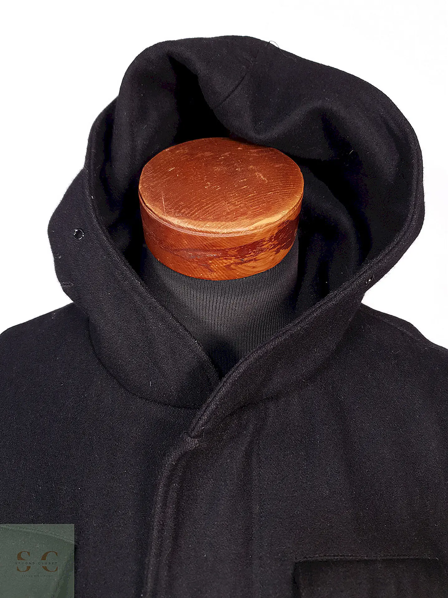 Abrigo Chaqueta Negra con Gorro 50% Lana Talla S 6