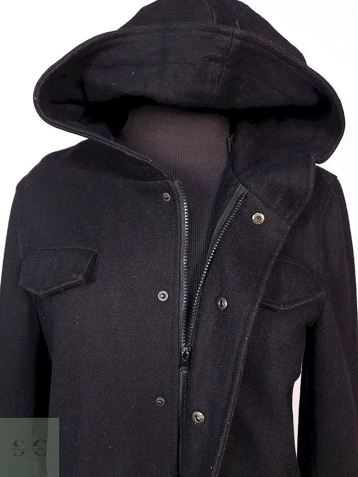 Abrigo Chaqueta Negra con Gorro 50% Lana Talla S 7