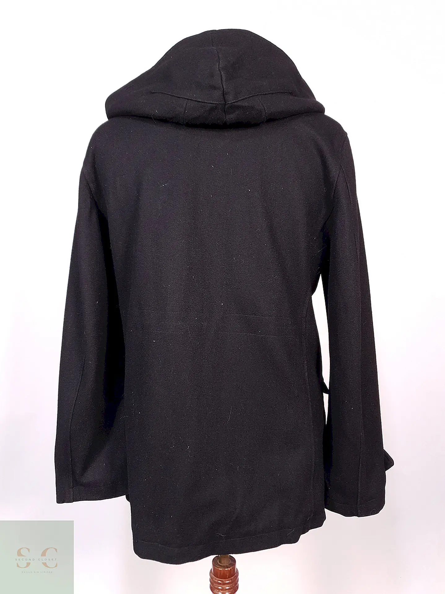 Abrigo Chaqueta Negra con Gorro 50% Lana Talla S 9