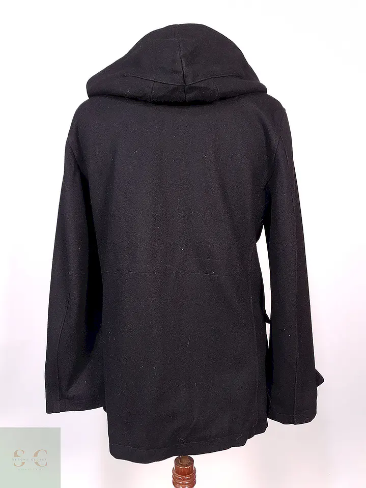 Abrigo Chaqueta Negra con Gorro 50% Lana Talla S 9