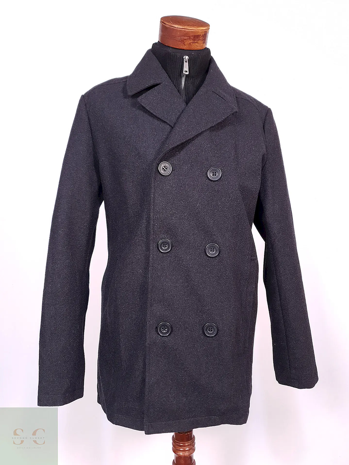 Abrigo Marinero Kenneth Cole Plomo 45% Lana Talla M 2