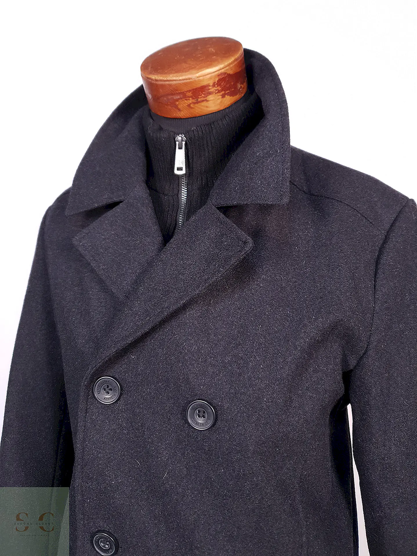 Abrigo Marinero Kenneth Cole Plomo 45% Lana Talla M 6