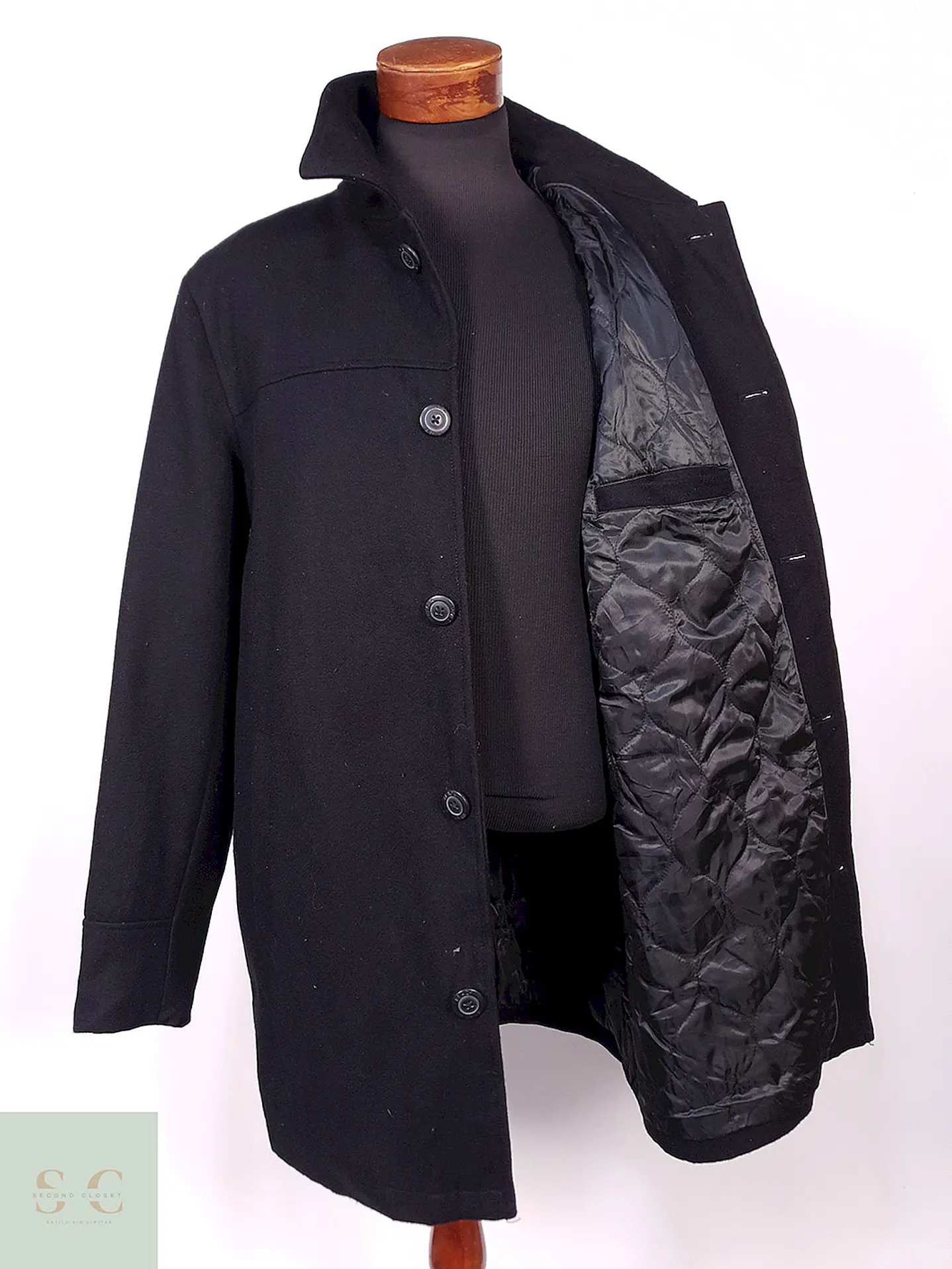 Abrigo Black Rivet Negro 60% Lana Talla XL 9