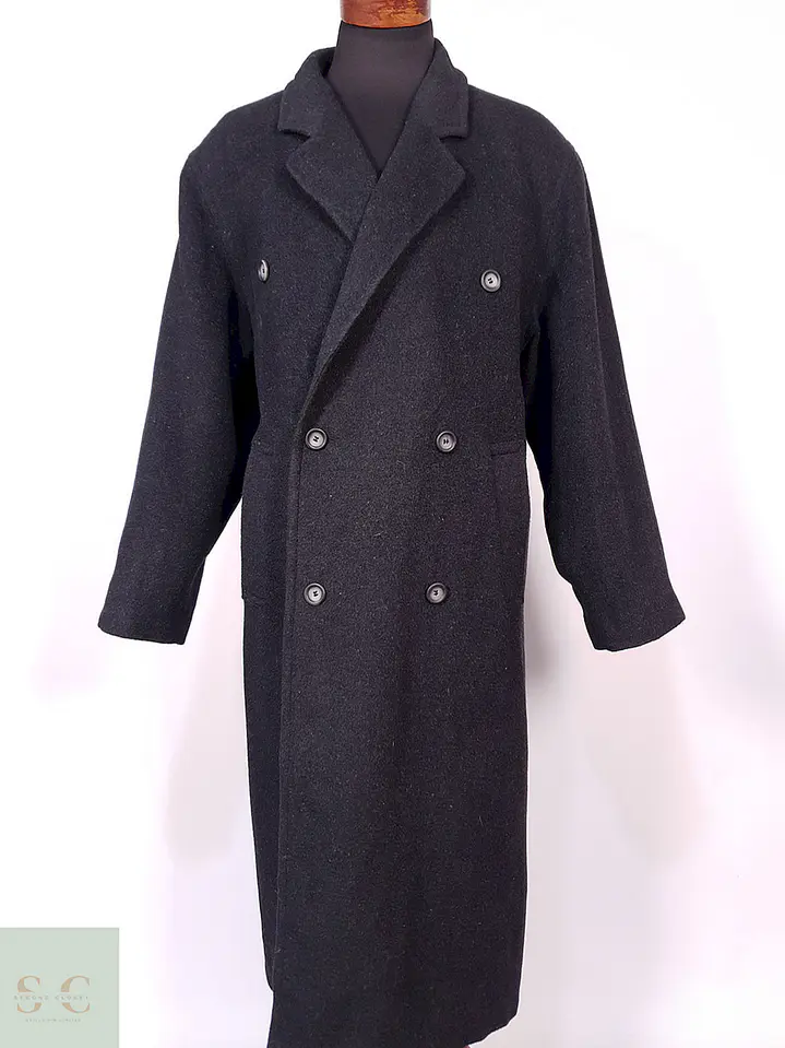 Abrigo Vintage Cruzado Plomo Lana Talla XL 1