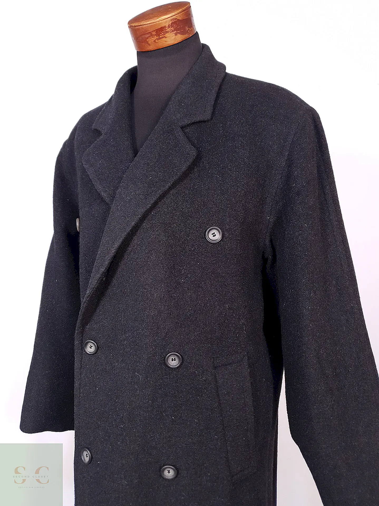 Abrigo Vintage Cruzado Plomo Lana Talla XL 7