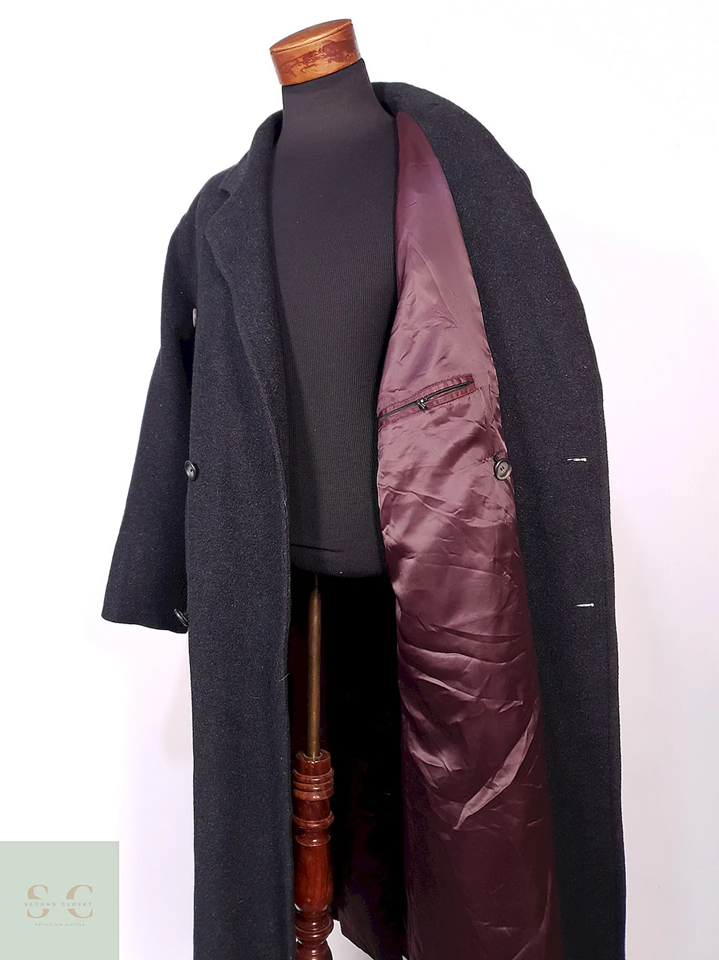 Abrigo Vintage Cruzado Plomo Lana Talla XL 10