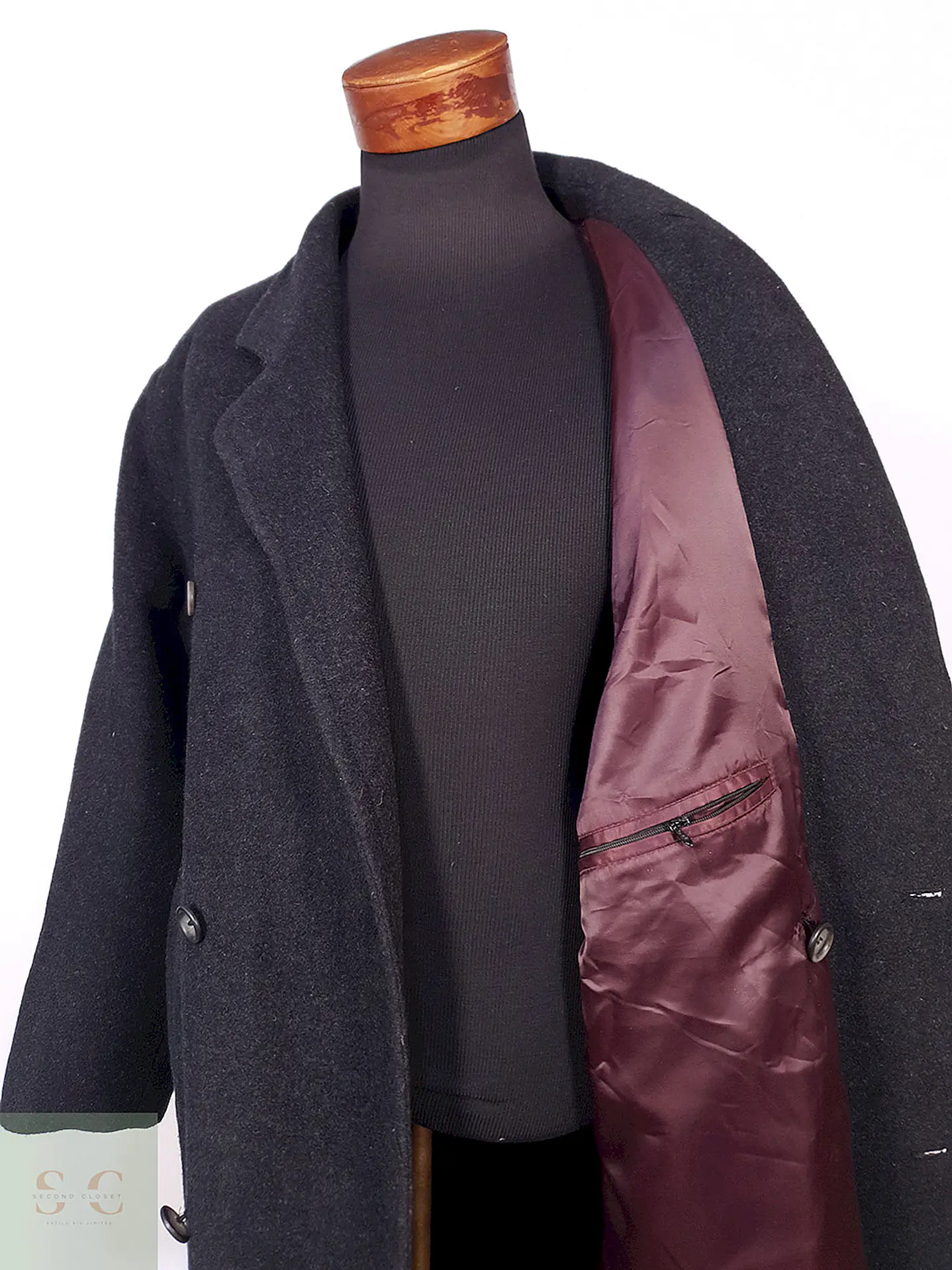 Abrigo Vintage Cruzado Plomo Lana Talla XL 11