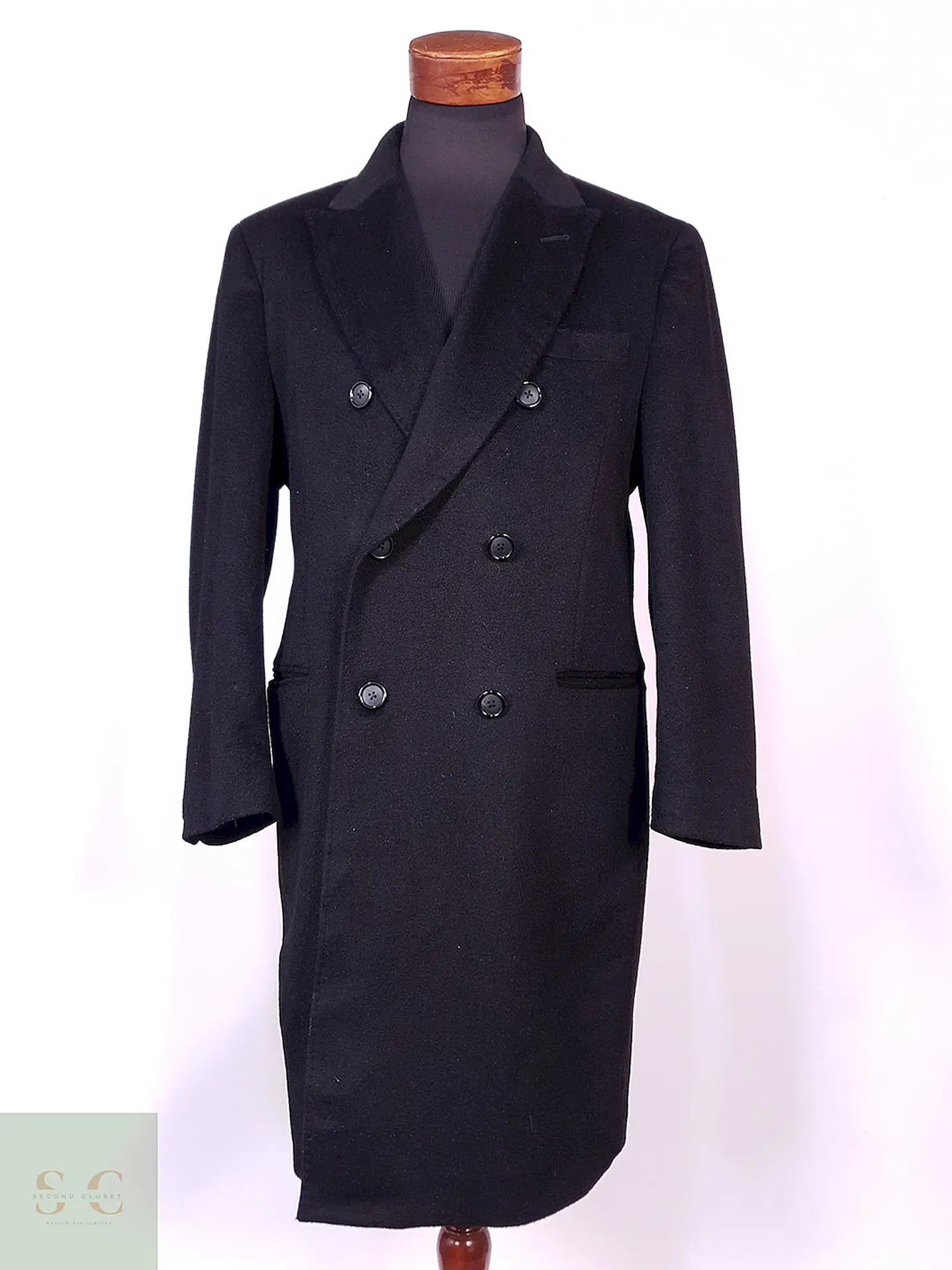Abrigo Kenneth Cole Cruzado Negro Lana Cashmere Talla ML 1