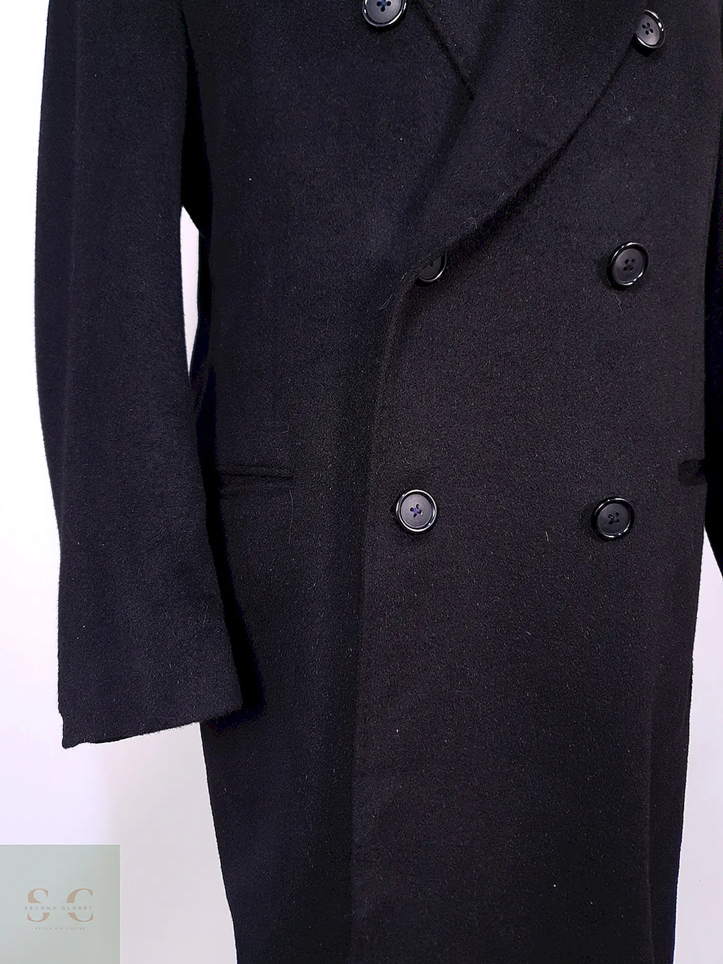 Abrigo Kenneth Cole Cruzado Negro Lana Cashmere Talla ML 3