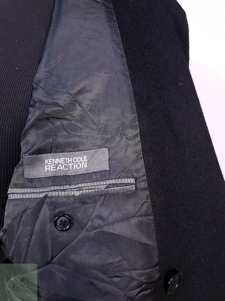 Abrigo Kenneth Cole Cruzado Negro Lana Cashmere Talla ML 12
