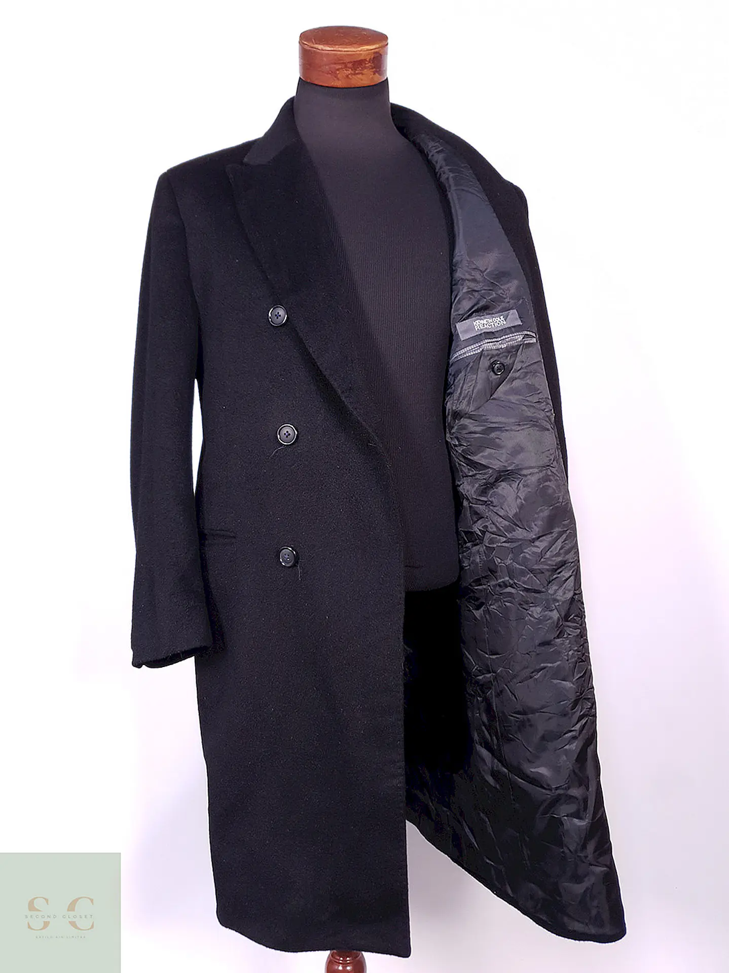 Abrigo Kenneth Cole Cruzado Negro Lana Cashmere Talla ML 13