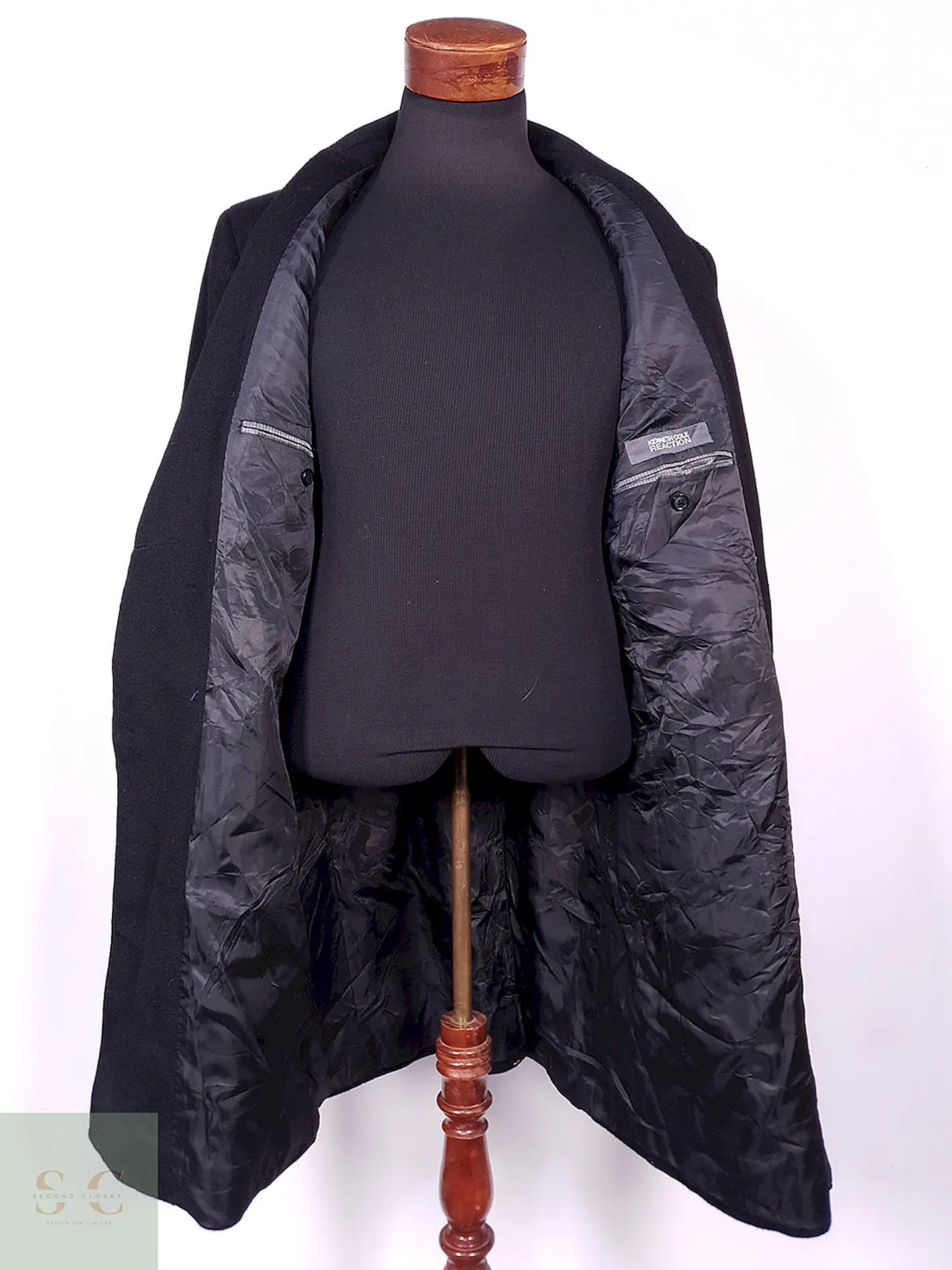 Abrigo Kenneth Cole Cruzado Negro Lana Cashmere Talla ML 14
