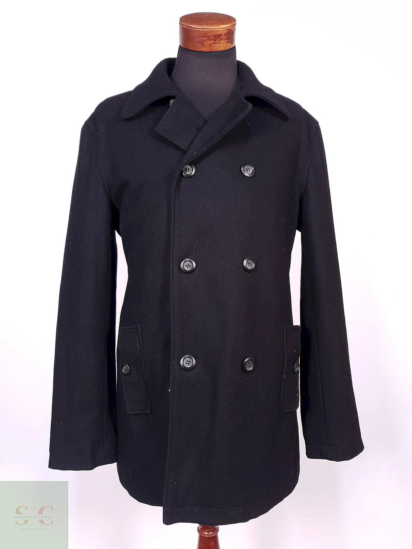 Abrigo Guess Cruzado Negro 60% Lana Talla XL 2