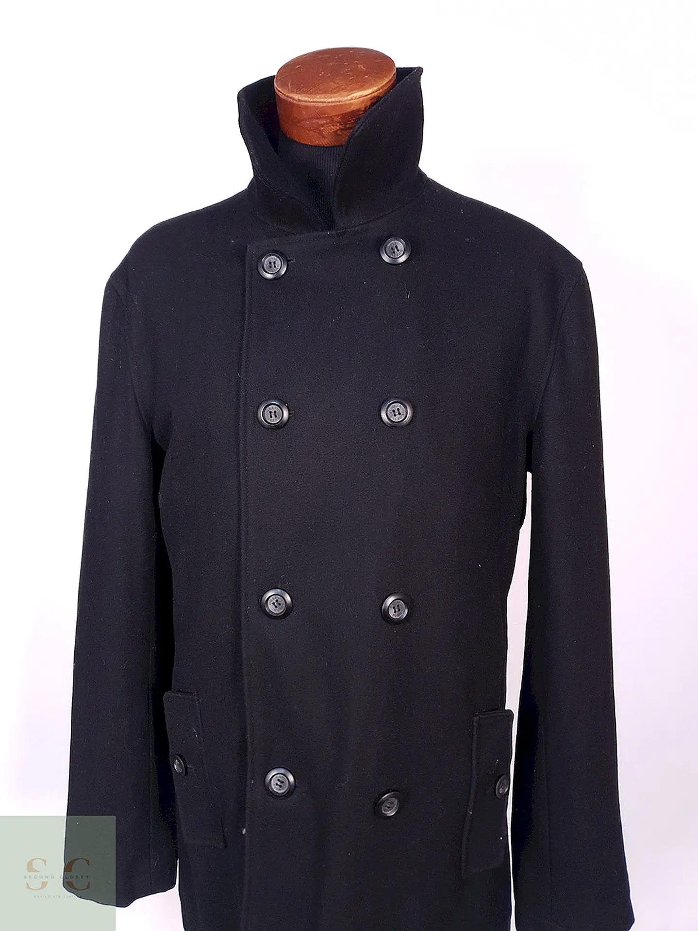 Abrigo Guess Cruzado Negro 60% Lana Talla XL 8