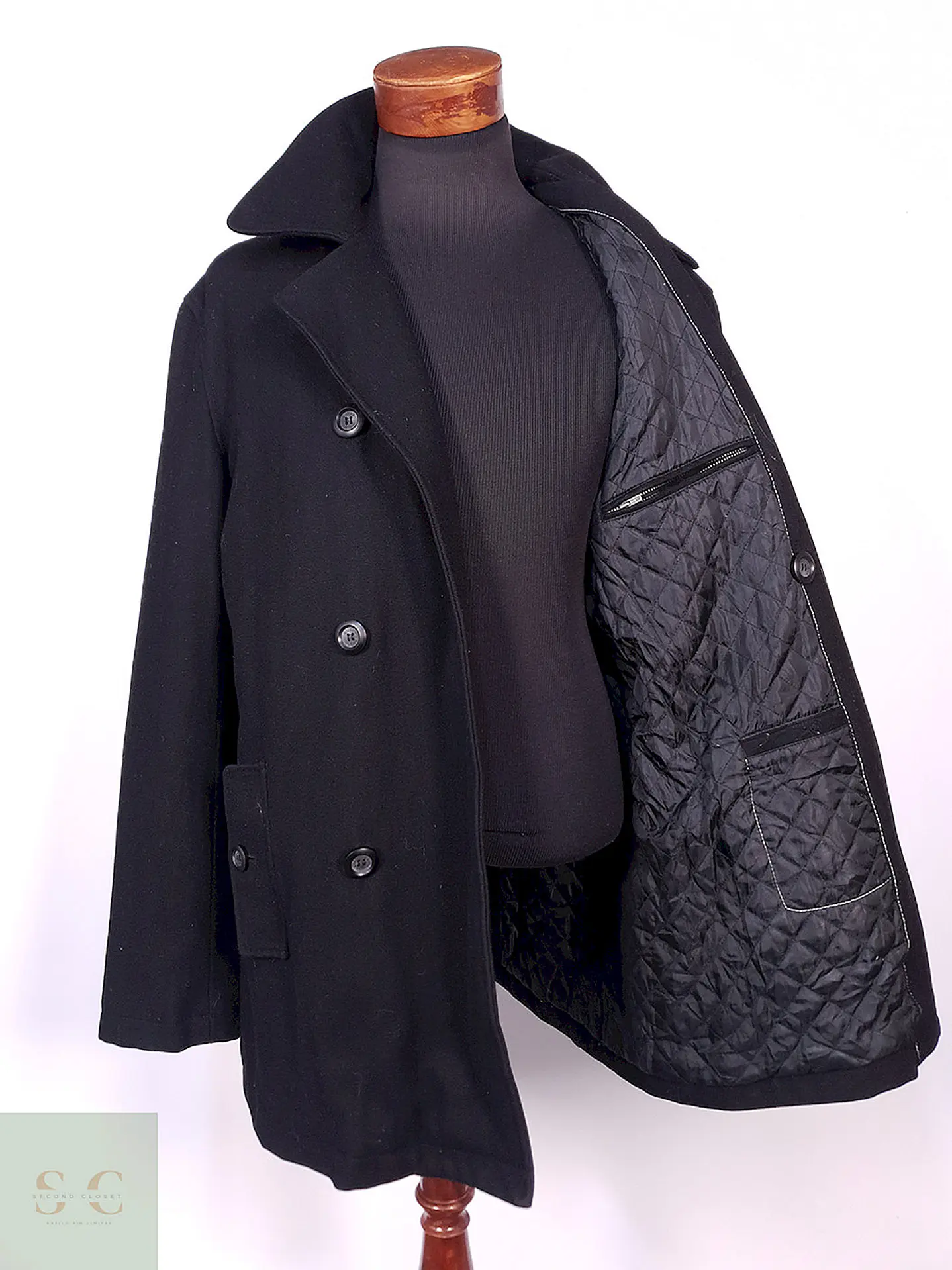 Abrigo Guess Cruzado Negro 60% Lana Talla XL 10