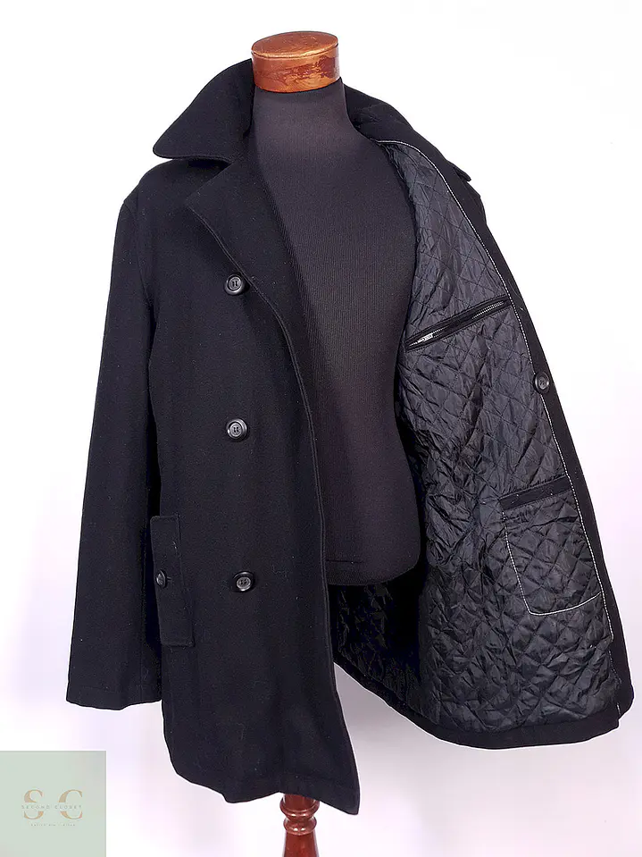 Abrigo Guess Cruzado Negro 60% Lana Talla XL 10