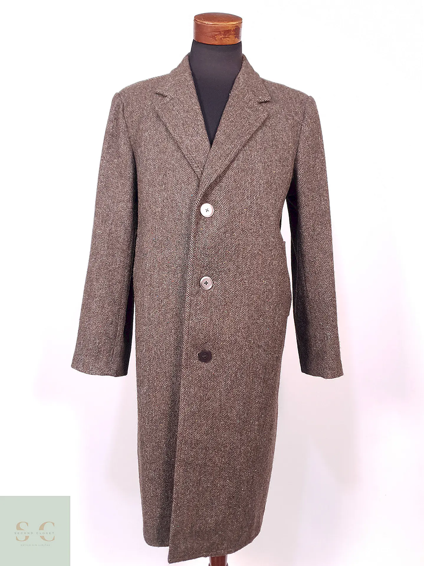 Abrigo Largo Café Vintage Japonés Lana Talla L 1