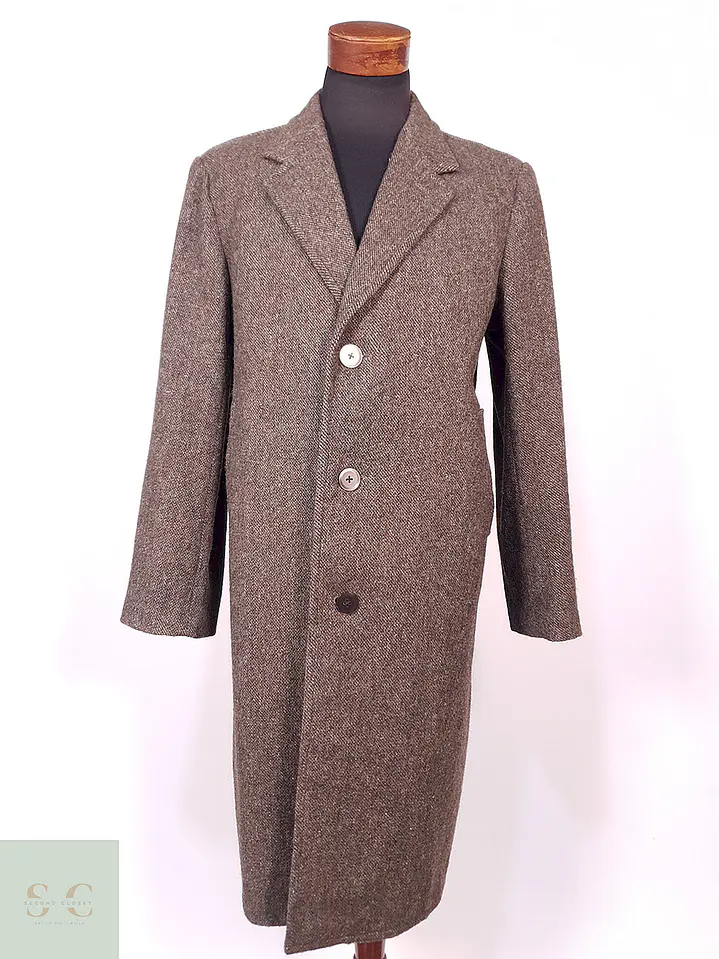 Abrigo Largo Café Vintage Japonés Lana Talla L 1