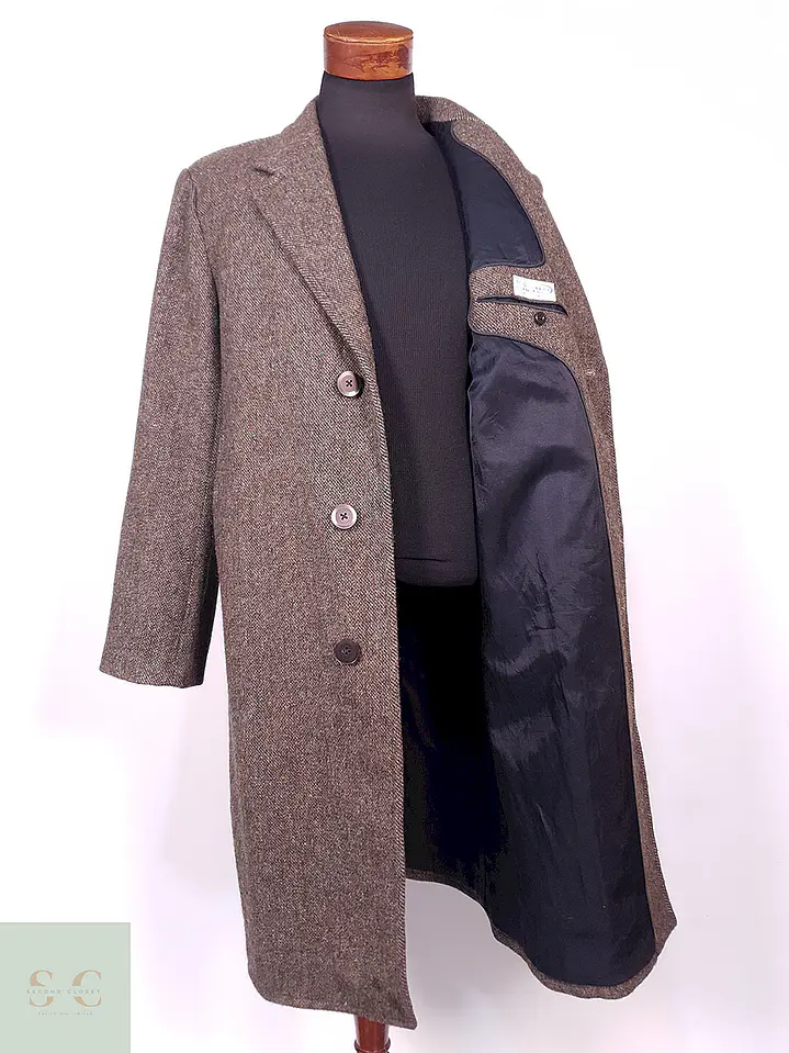 Abrigo Largo Café Vintage Japonés Lana Talla L 12