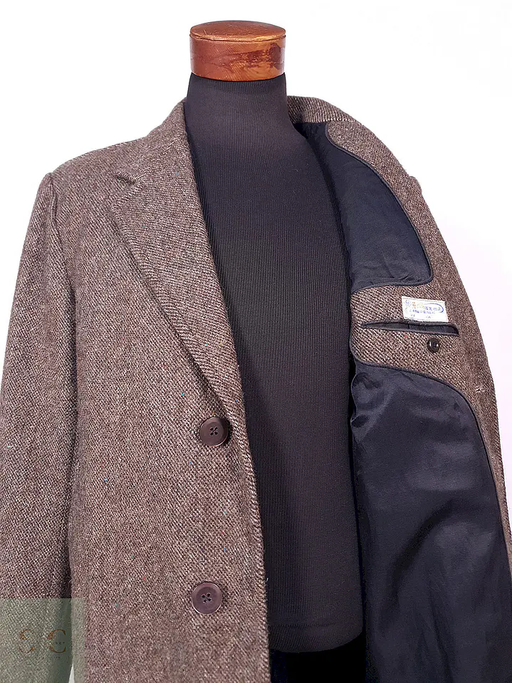 Abrigo Largo Café Vintage Japonés Lana Talla L 13