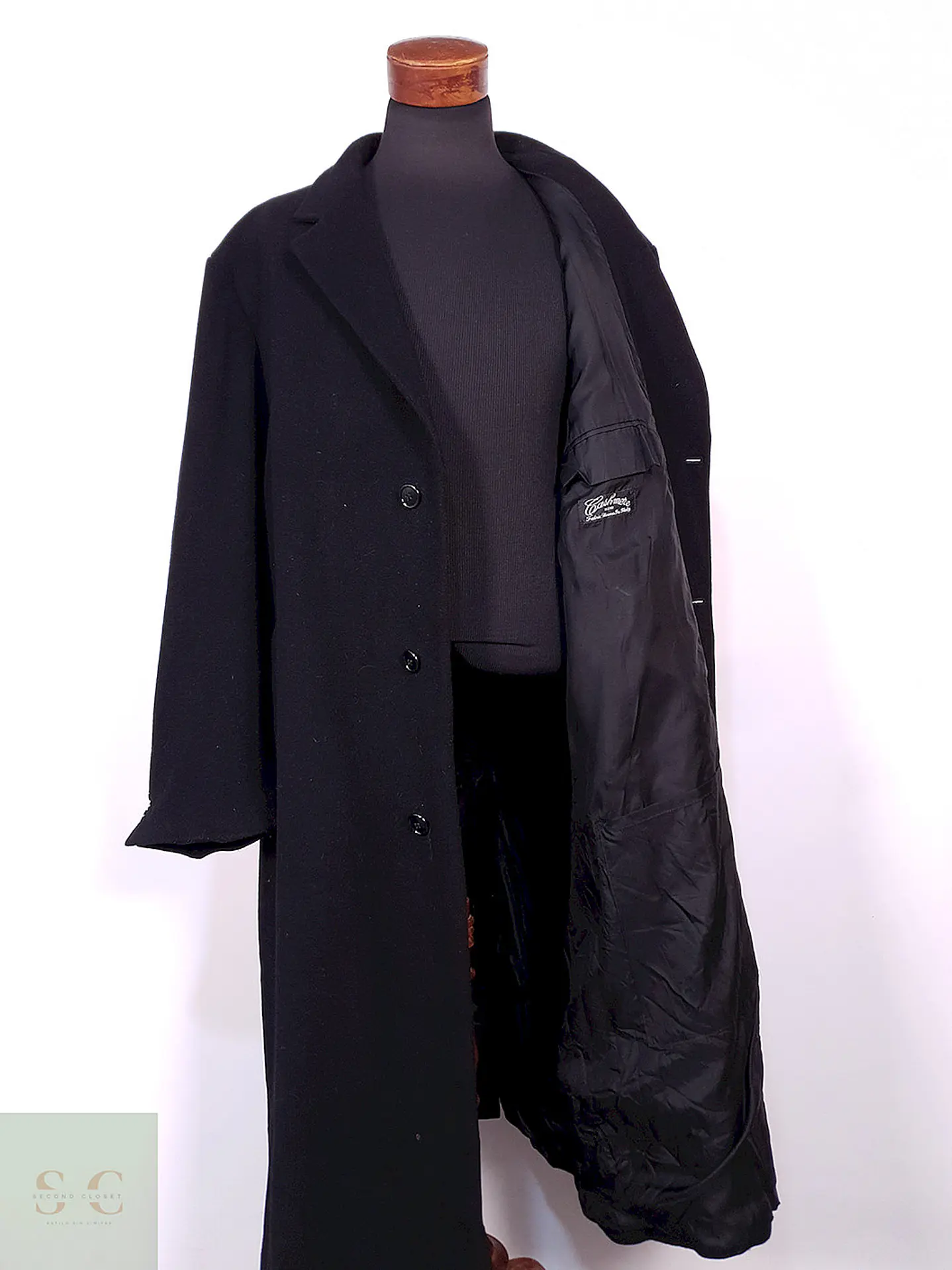 Abrigo Largo Negro Weatherproof Italiano Lana Cashmere Talla XXXL 10