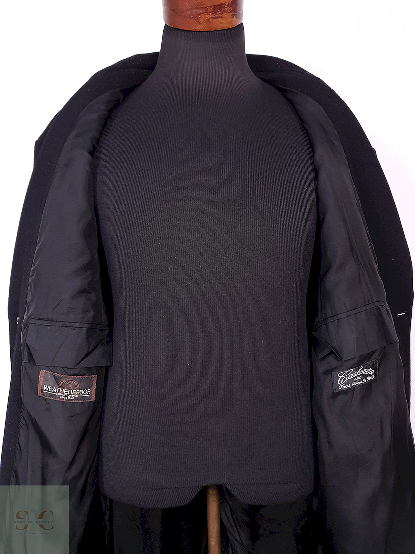 Abrigo Largo Negro Weatherproof Italiano Lana Cashmere Talla XXXL 14