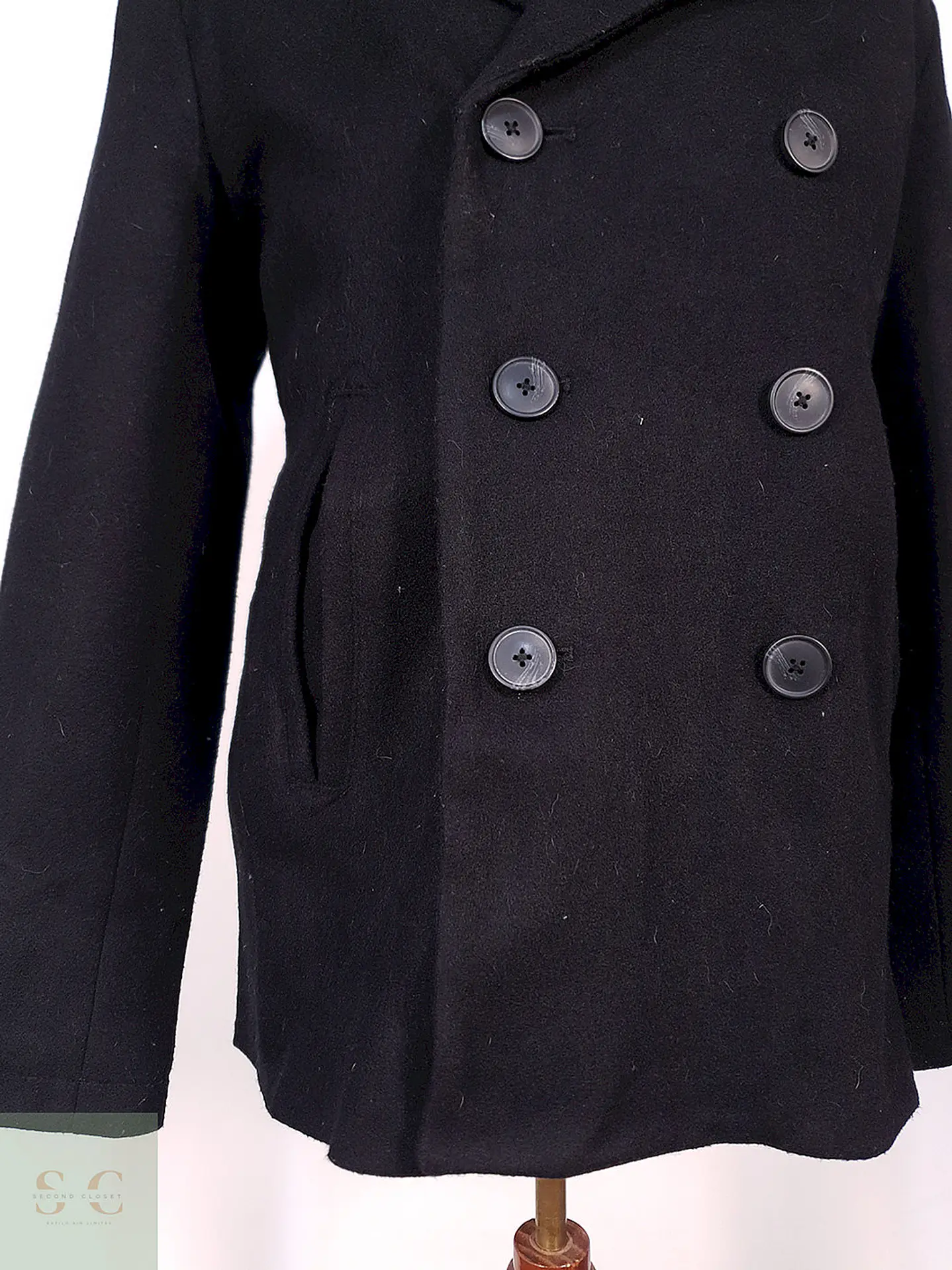 Abrigo Marinero Old Navy Negro Mezcla Lana Talla M 2