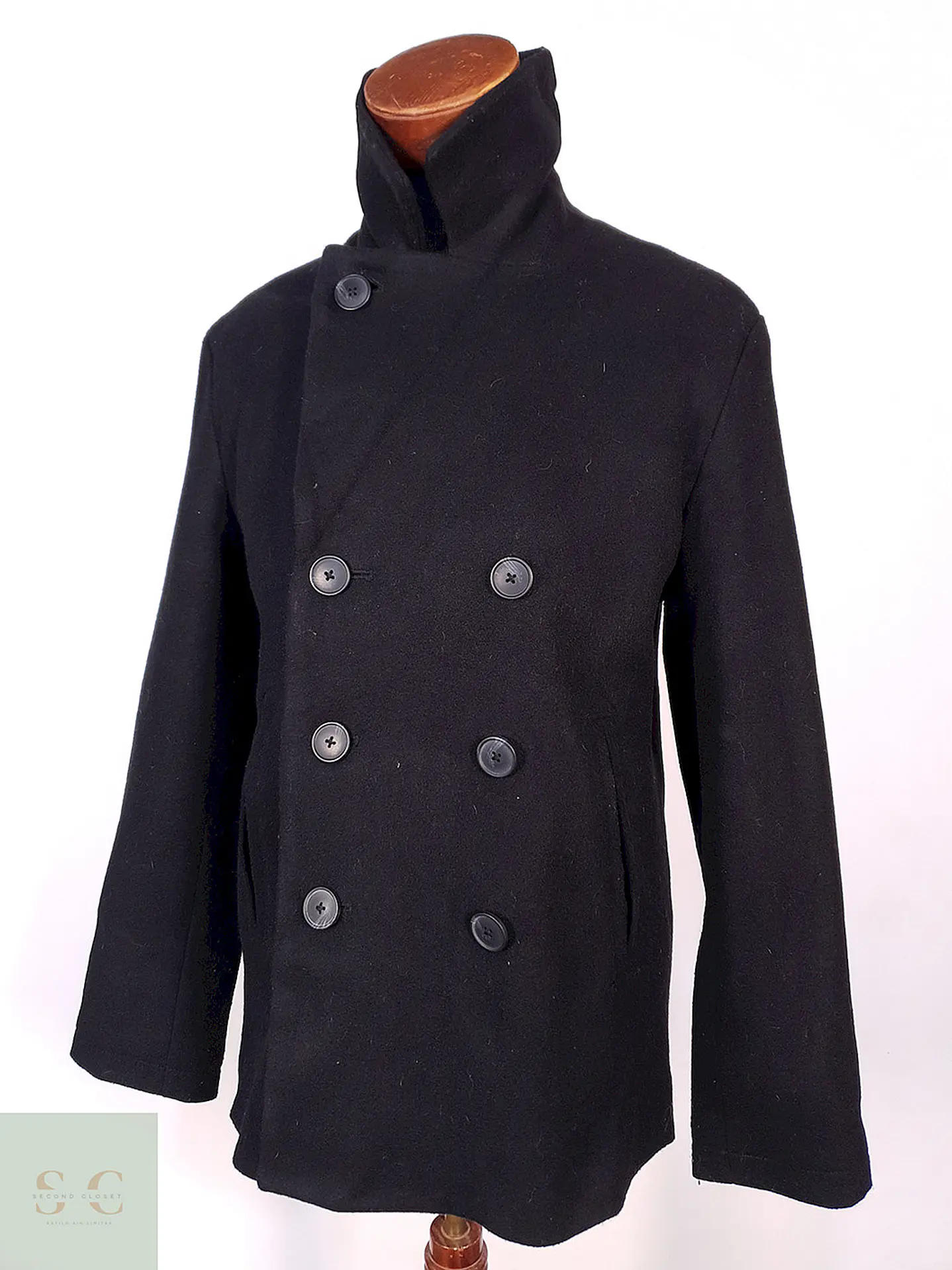 Abrigo Marinero Old Navy Negro Mezcla Lana Talla M 6